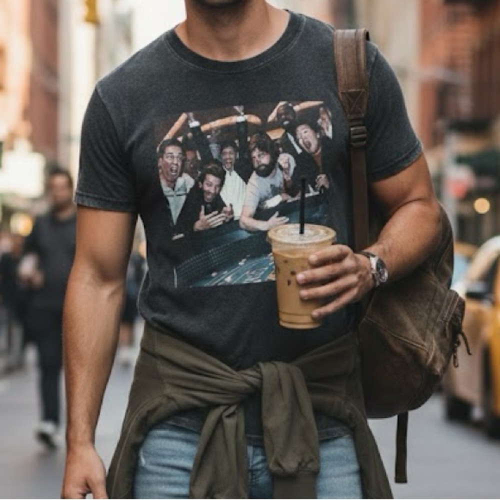 The Hangover Vegas Meme Graphic Tee Unisex Retro Black T-Shirt - Picture 2 of 3